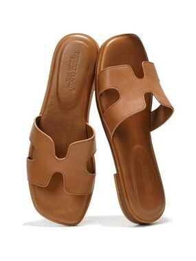 Project Cloud Leather Slide Sandals for Women Memory Foam Flat Slip On Shoes
